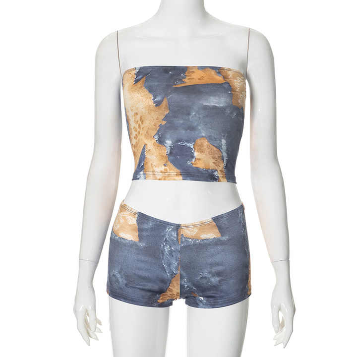 Faux Denim Short Set