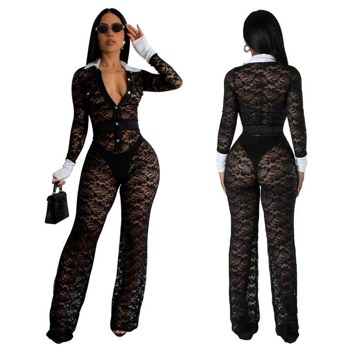 Lace white Cuff Jumpsuit