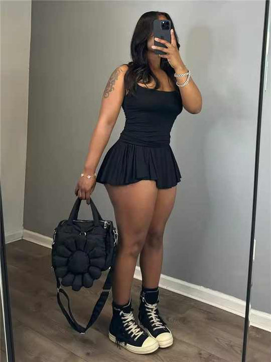 Spaghetti Strap Pleated Skort Set