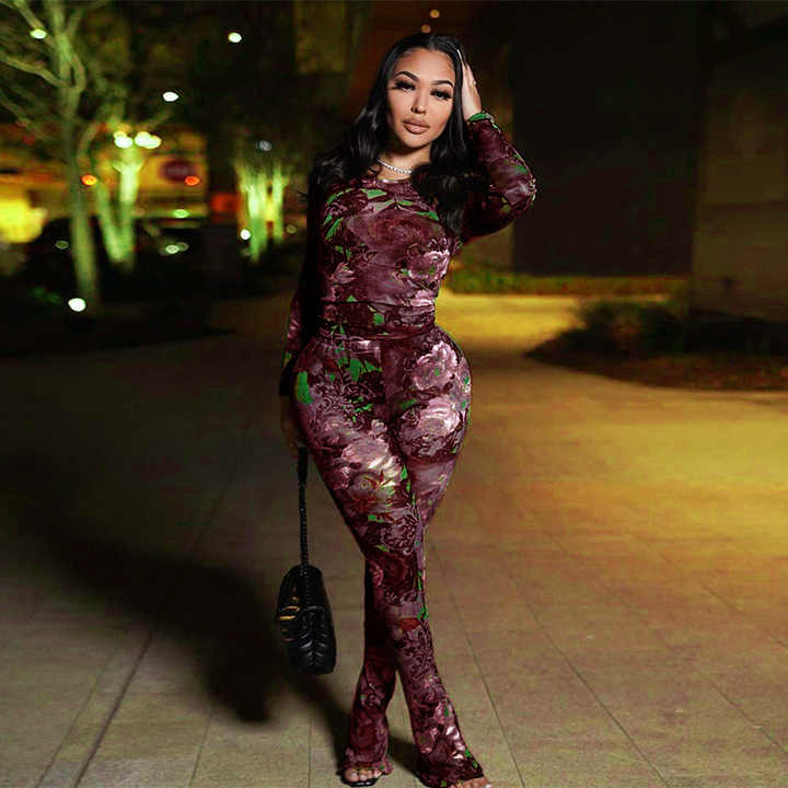 Mesh Floral Pant Set