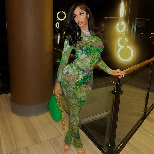 Mesh Floral Pant Set