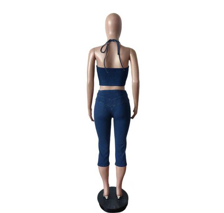 Denim Vest Capri Set