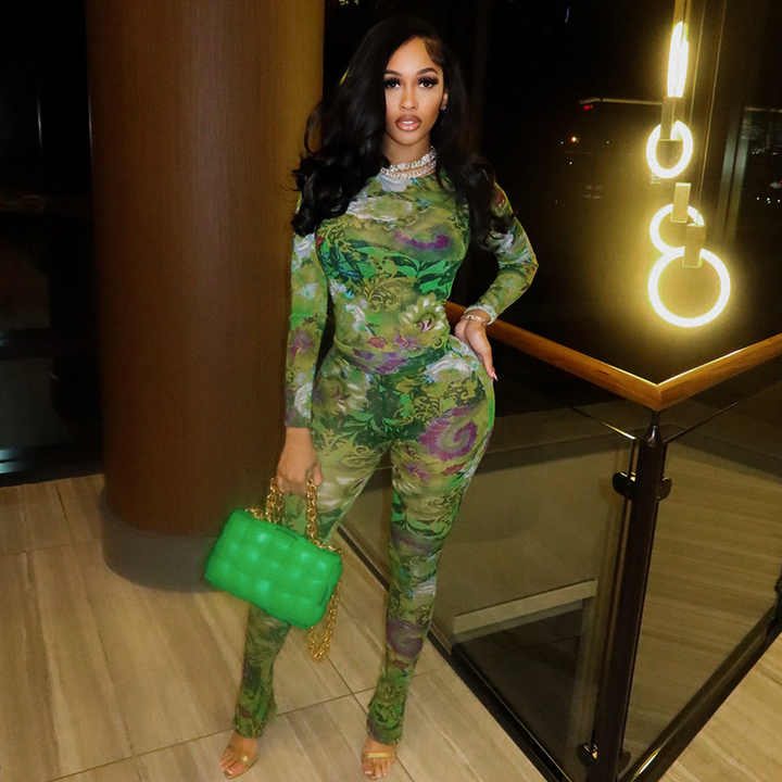 Mesh Floral Pant Set
