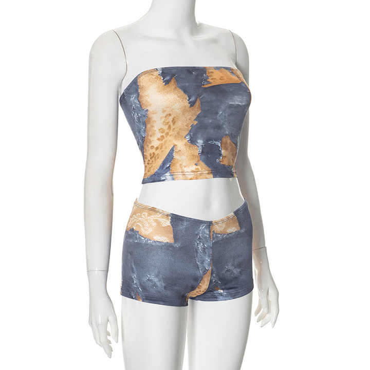 Faux Denim Short Set
