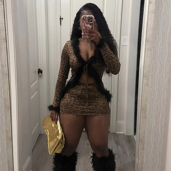 Fur Cheetah Skirt Set