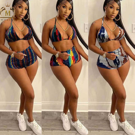 2PC short set bralette top with high cut short