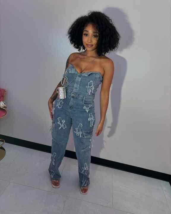Distressed Strapless Denim Jumpsuit