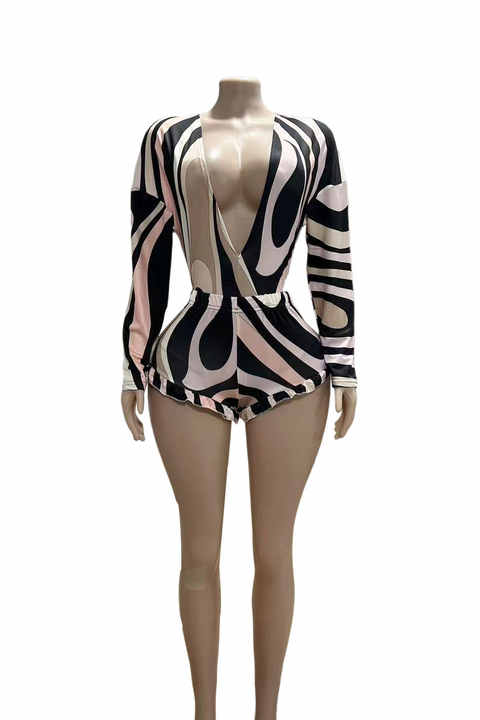 Plunge neckline, Long Sleeve Ruffle Short Set