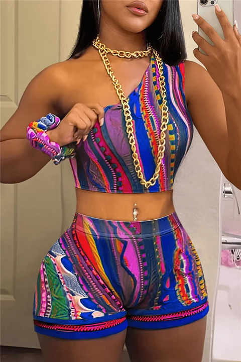 Multi color Short Set One Shoulder