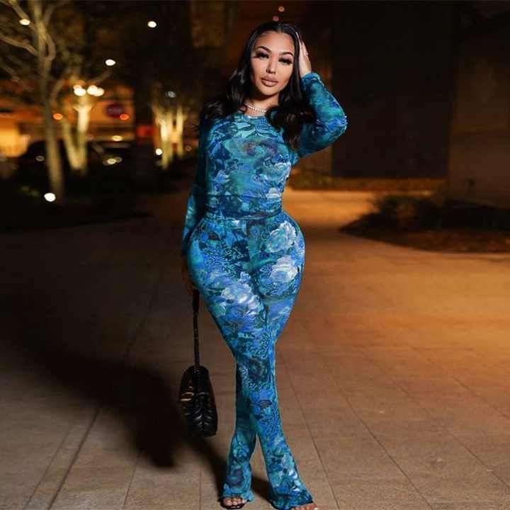 Mesh Floral Pant Set