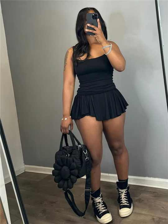 Spaghetti Strap Pleated Skort Set