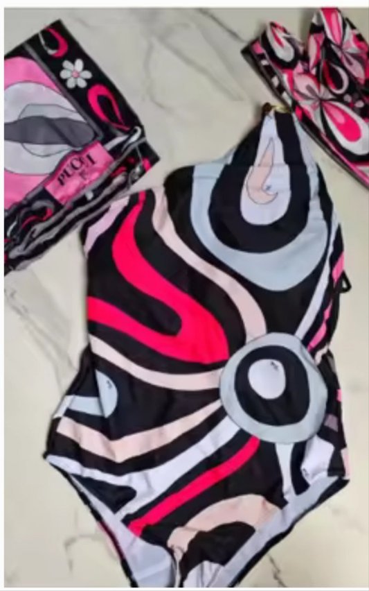 Designer one pc swimsuit  2 scarves