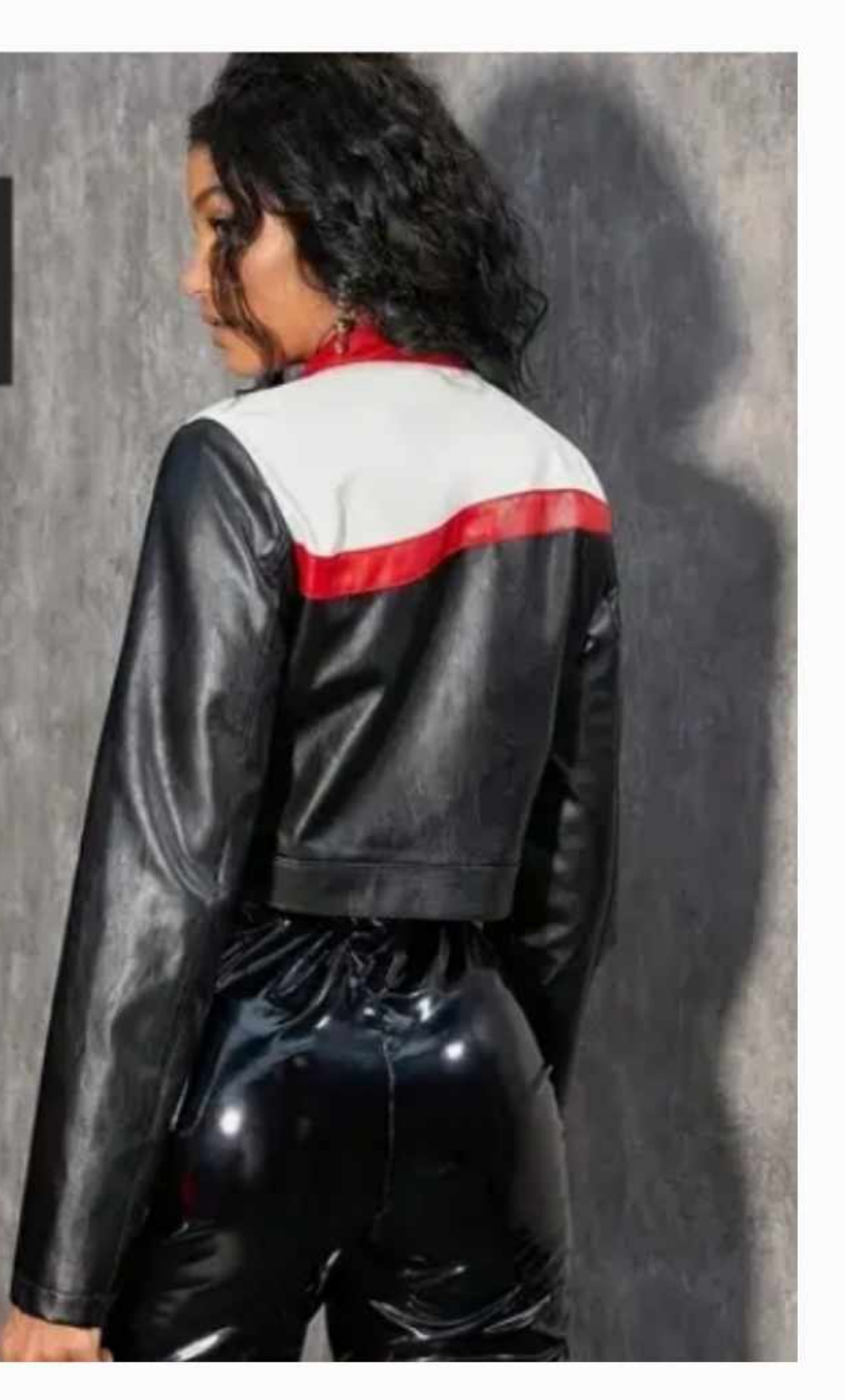 Faux Leather Jacket ColorBlock Red White Black