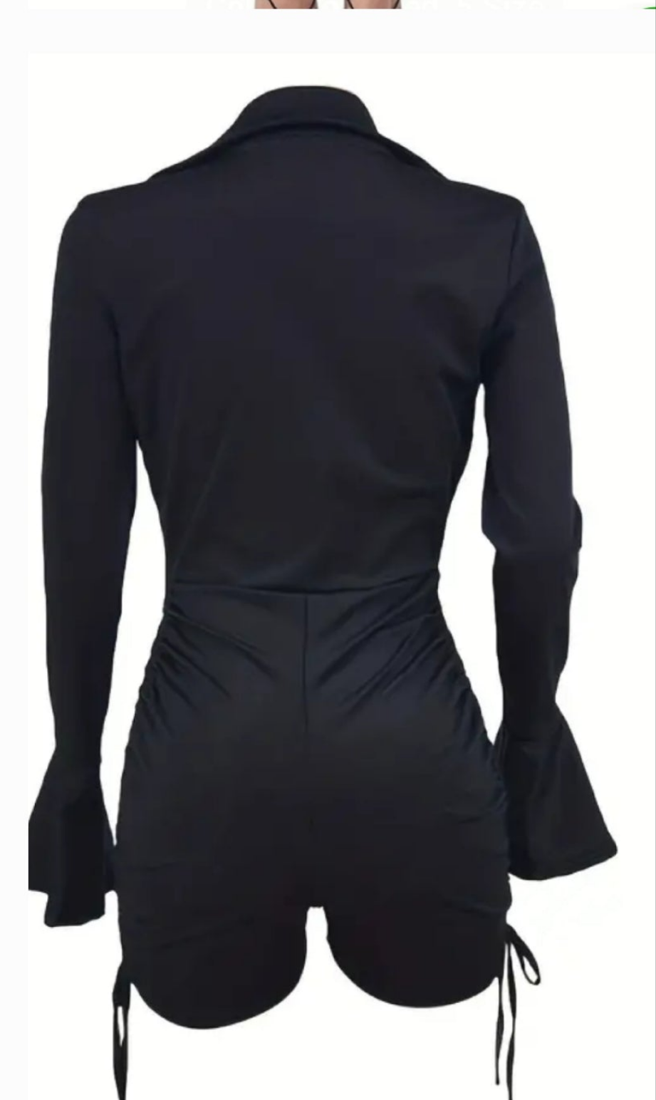 Plunge V Neck Romper bell sleeve