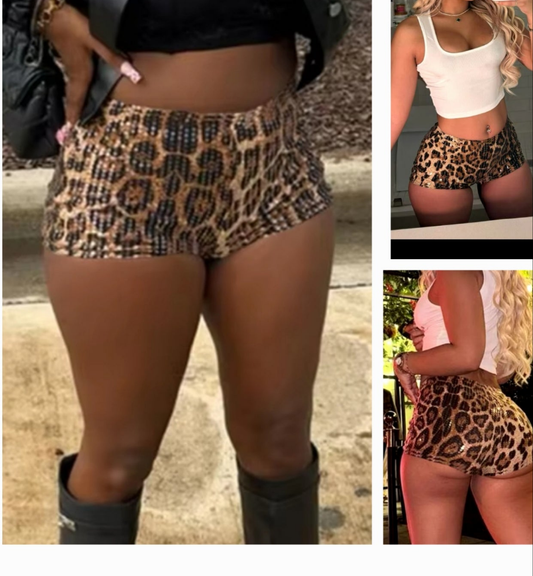 Sequin Cheetah Shorts - PINK SILVER BROWN