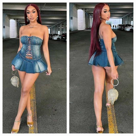 Denim Lace up Dress