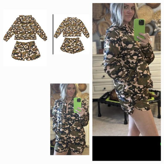 WINDbreaker Pink Camo Short Set