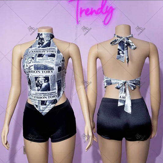 Halter top Scarf Short Set