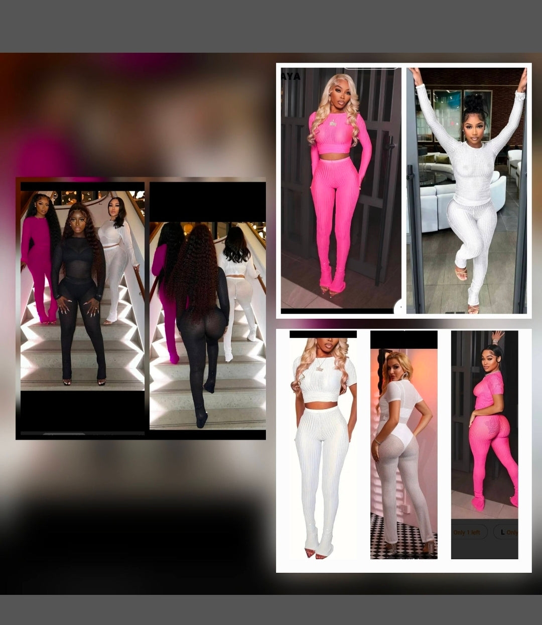 Long Sleeve Mesh Pant Set featuring models in various colors showcasing style and fit.