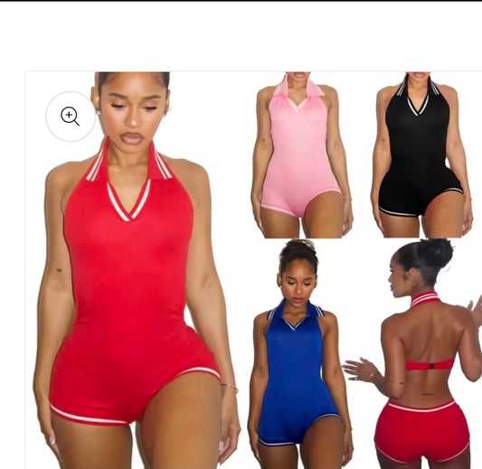 Backless Collared Romper  3 Colors