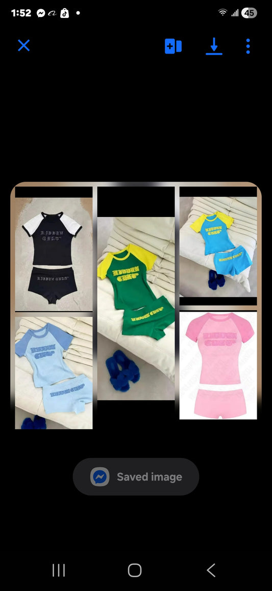 Embroidery Short Set Contrast Trim