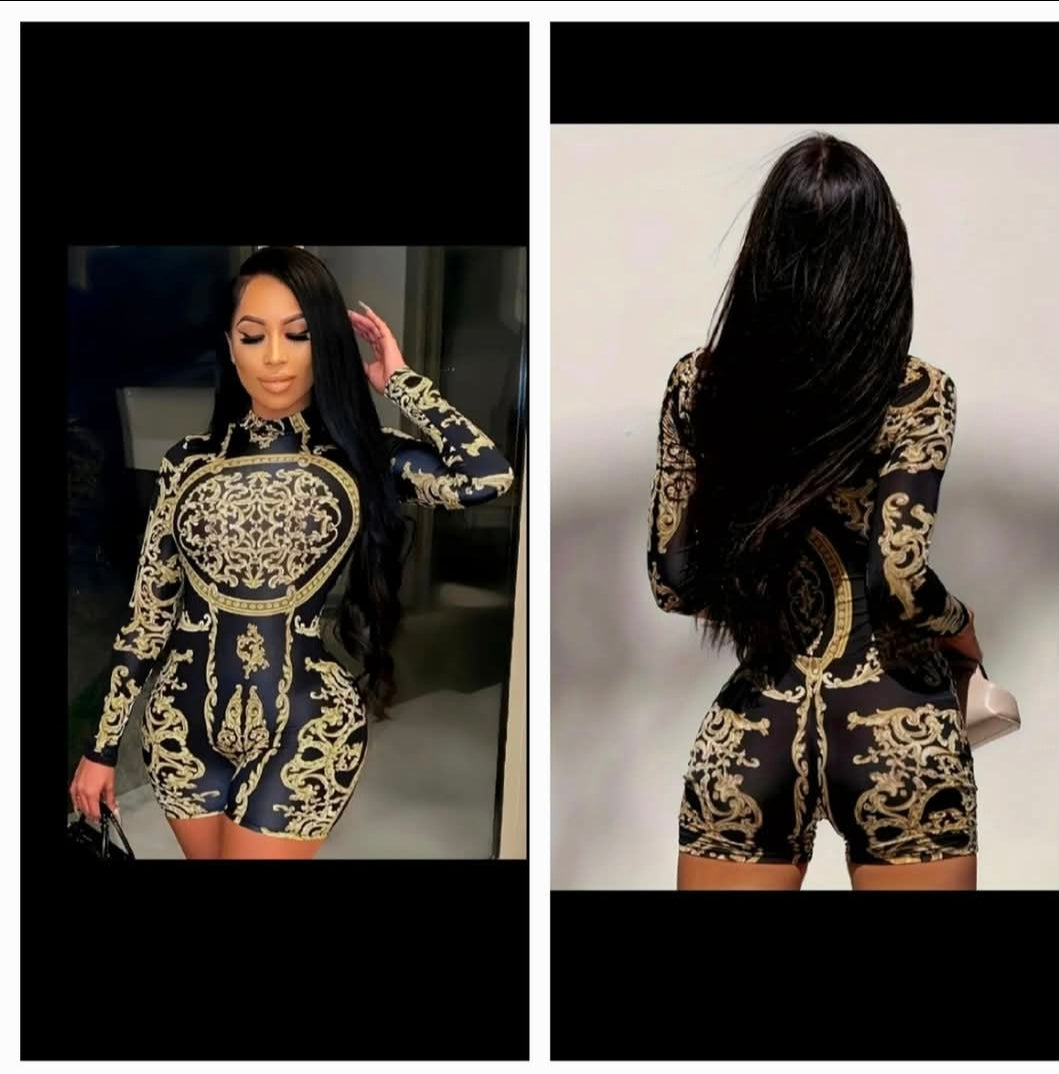 black and gold romper