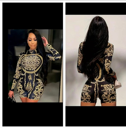 black and gold romper