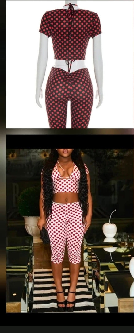 3pc Polka Dot pant set featuring stylish designs in red and white polka dots, perfect for trendy outfits