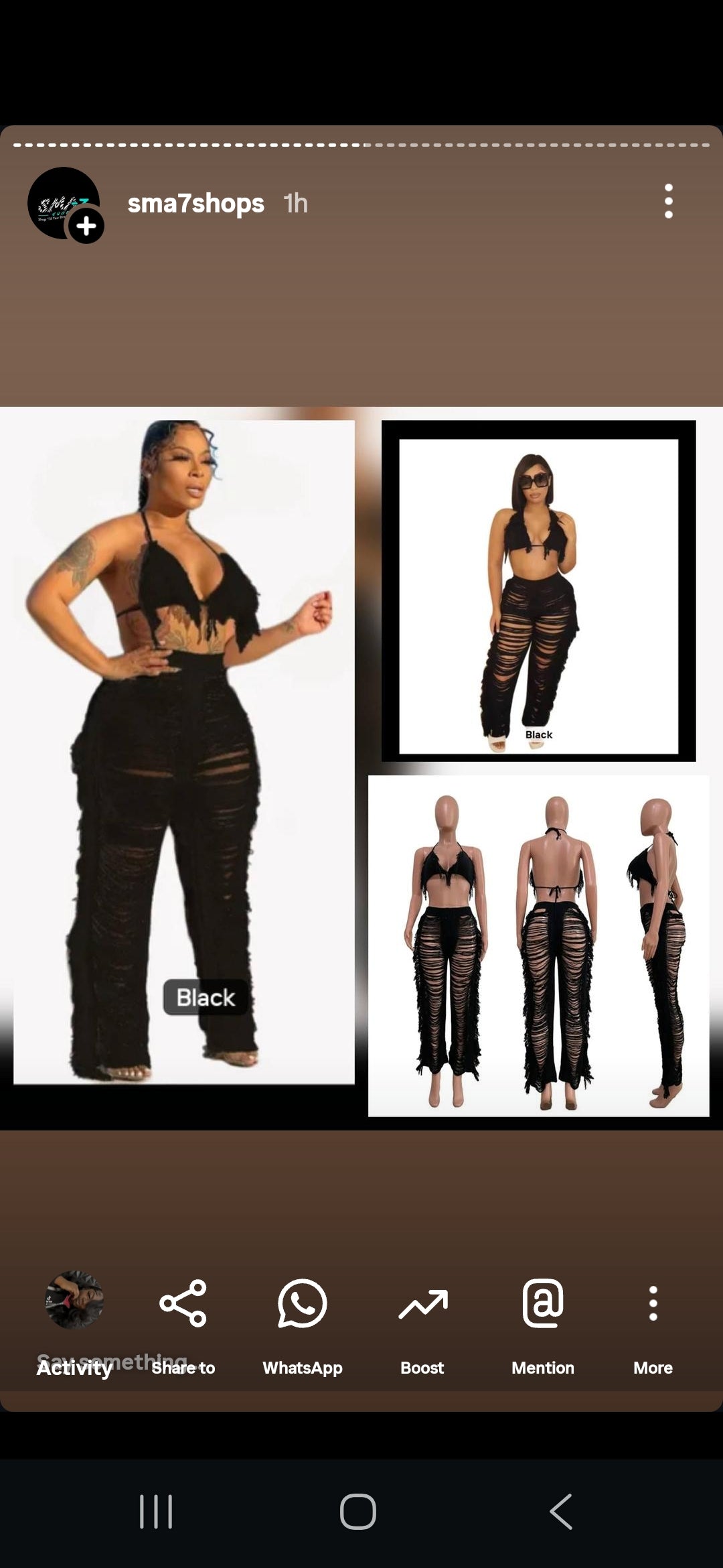 Shred Black Pant Set showcasing a stylish black shred pant set worn by a model in multiple angles.