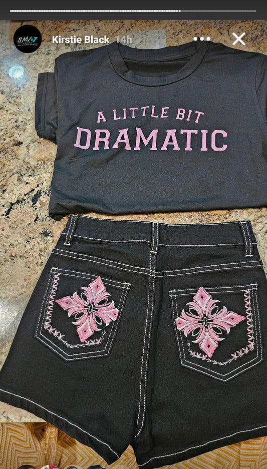 Denim embroidery Short Set Dramatic