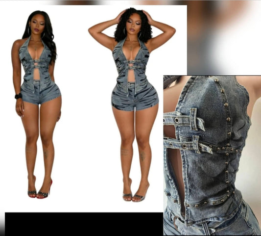 Tiger DENIM short set