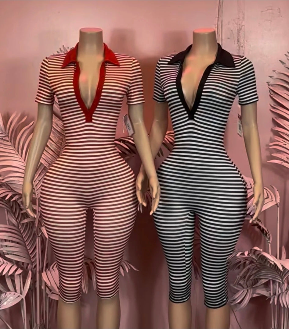 Stripe capri jumpsuit