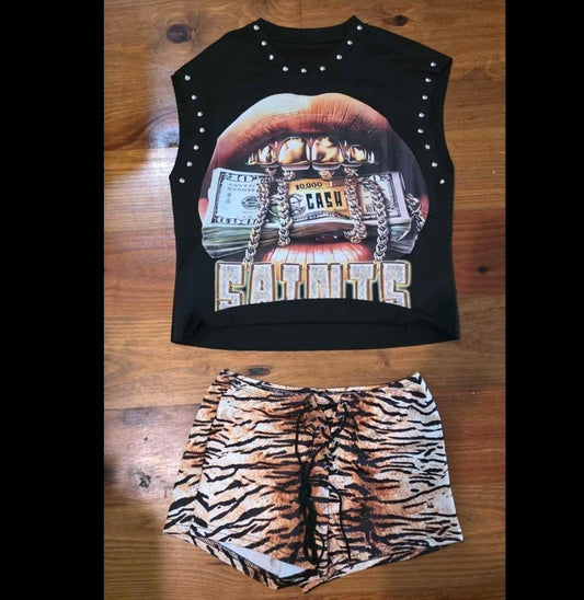 Gold Teeth Cheetah Short Set