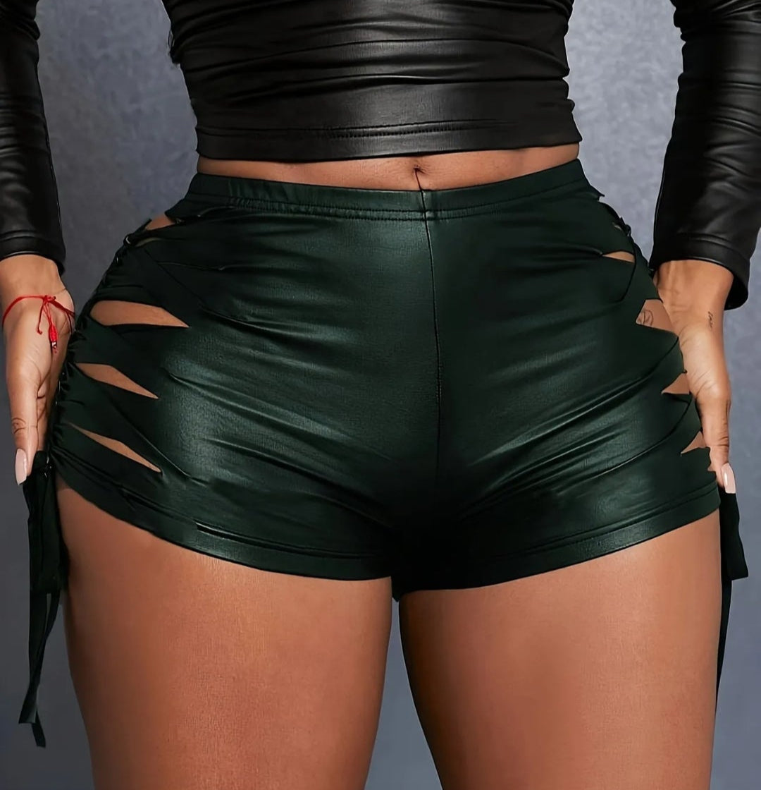 Cutout Tie Shorts Faux Leather