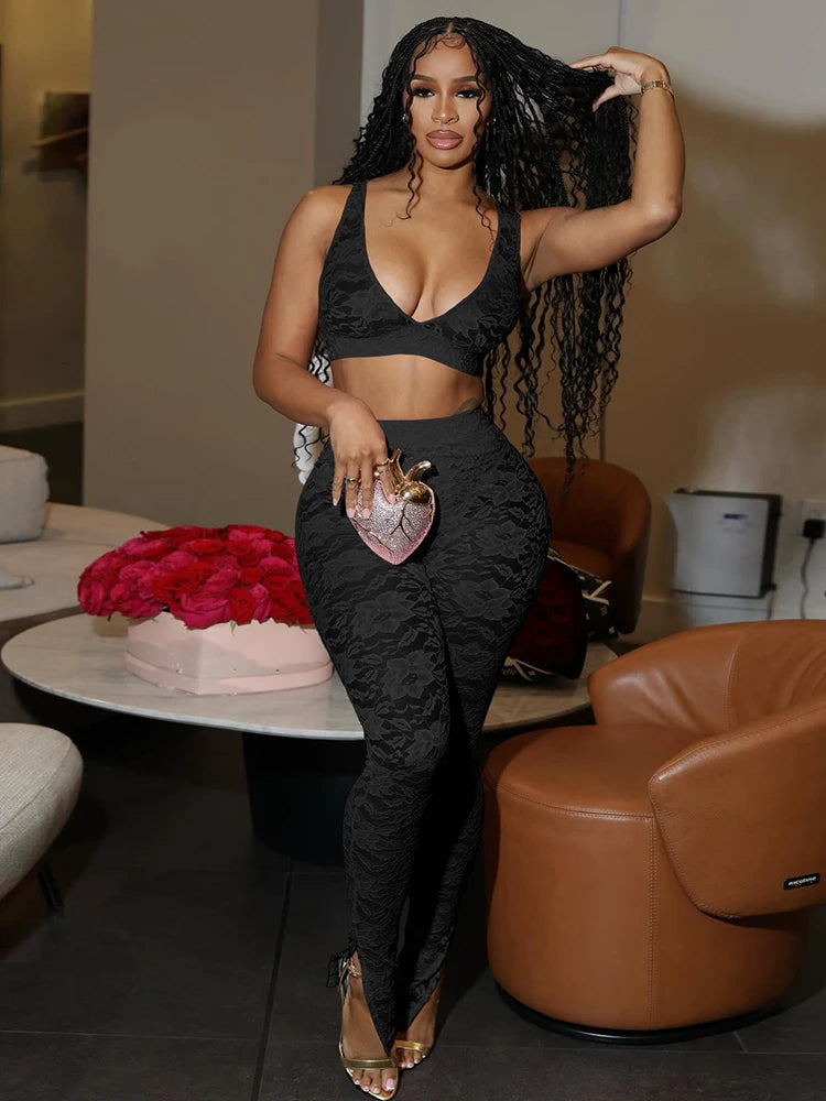 Lace Bralette Pant set - Pink or Black