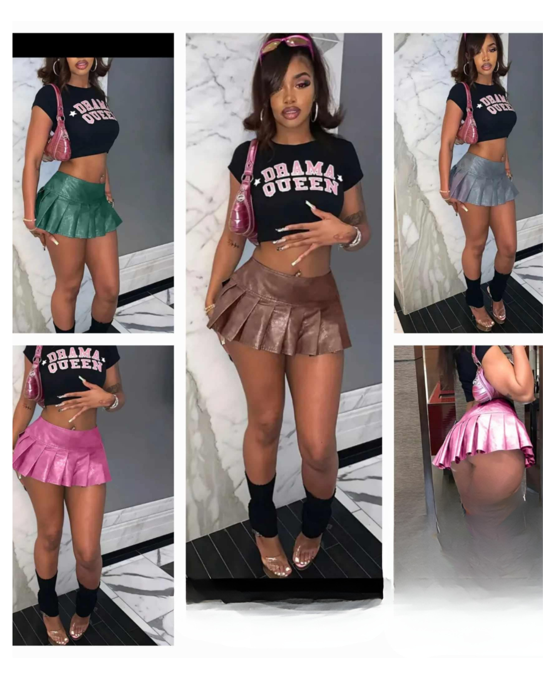 Faux Leather Pleated Skirt