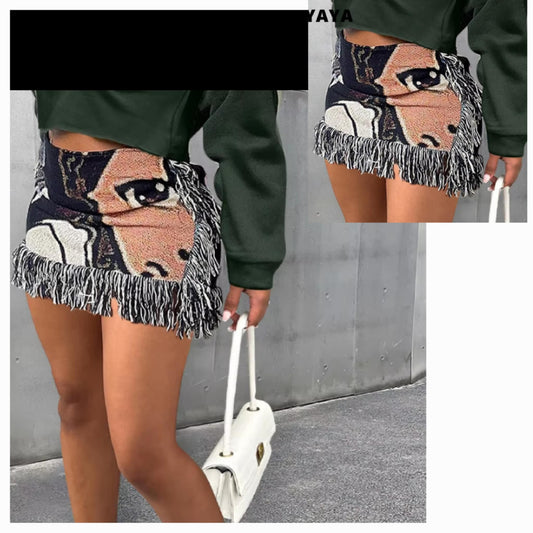 Graphic Tassel Skirt