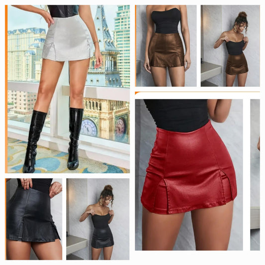 High Waist Faux Leather Skort