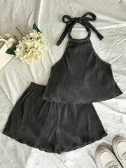 Pleated Halter top Short Set