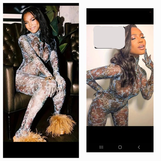 Mesh Blue Cheetah Print Jumpsuit