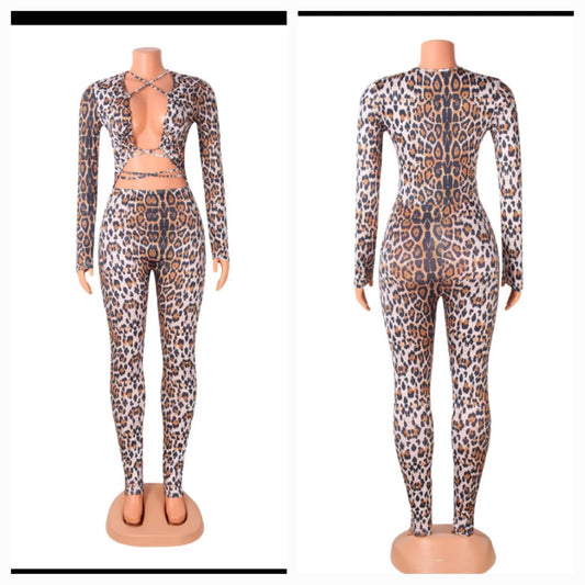 Cheetah Tie Front Jumpsuit