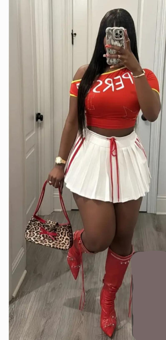Stripe Skirt Set -Navy or Red