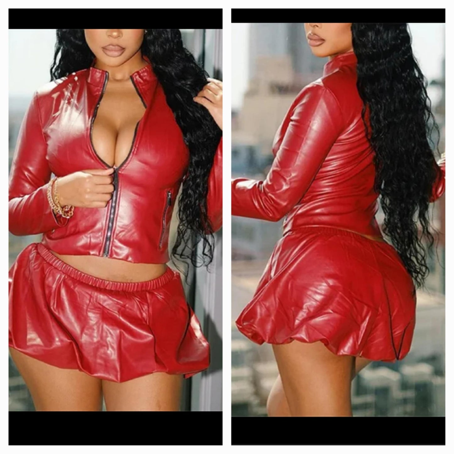 Faux Leather Skirt Set