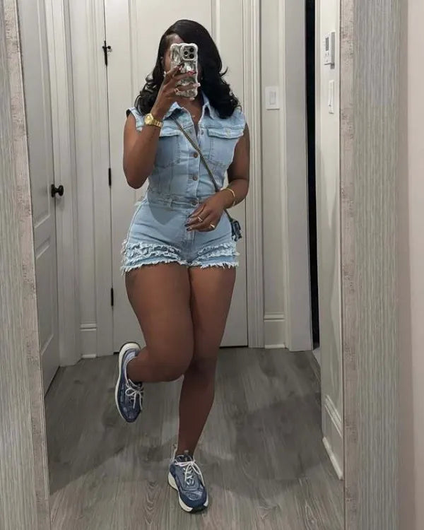 Sleeveless Denim Romper