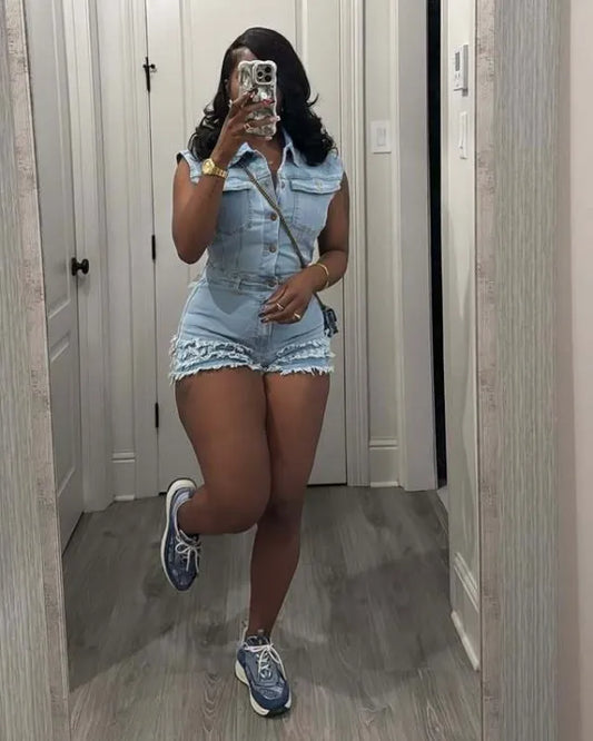 Sleeveless Denim Romper