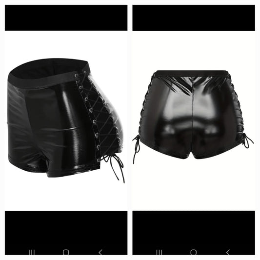 Faux Leather Side Ties Shorts
