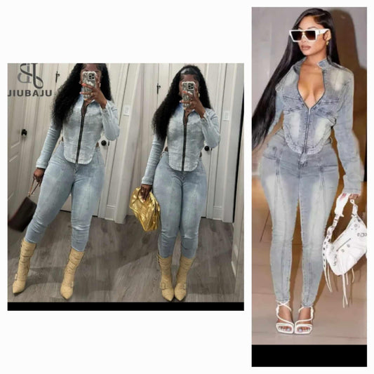 Denim Long Sleeve Pant Set