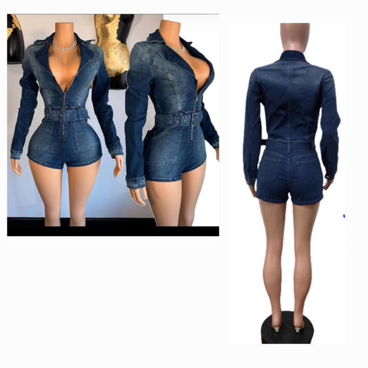 Long Sleeve Denim Romper