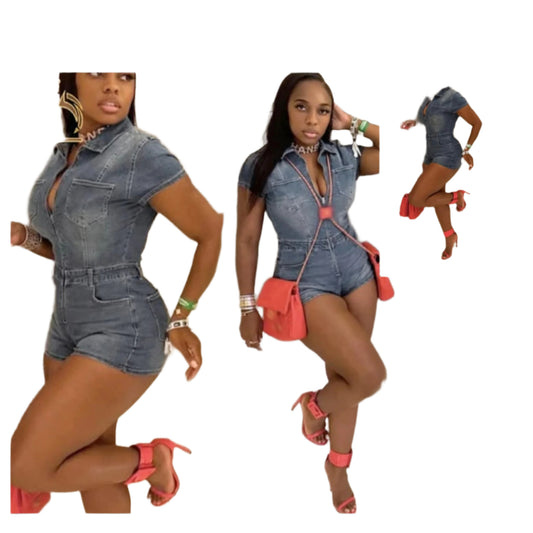 Slim Fit Denim Romper