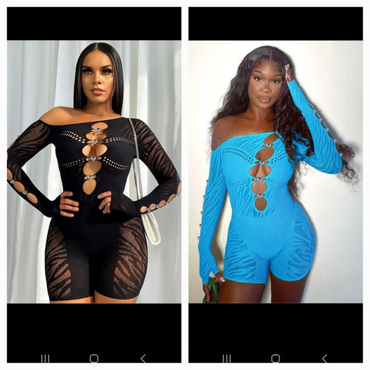 Poster girl off shoulder diamond Romper  061/7016